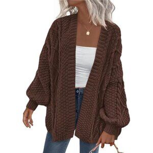 Women's Cable Knit Open Front Sweater Coats Coffee